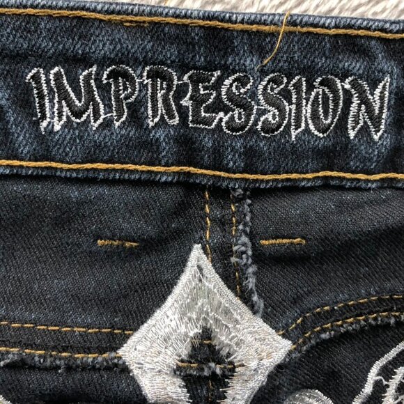 Impression Womens Embroidered Jeans Size 21 Blue Denim Angel Wings Casual Y2K - Picture 9 of 15